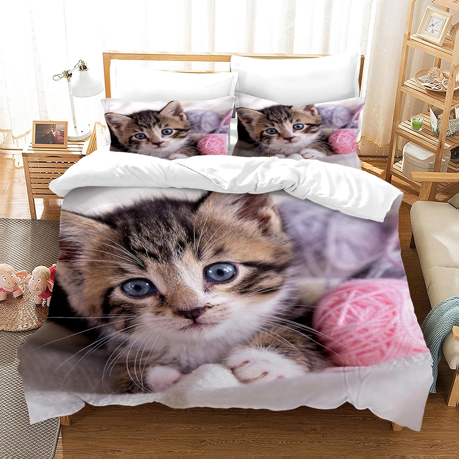 PORJDN Bedding Set Cats and Dogs, Children'S Bedding with Duvet Cover and Pillowcase 65 X 65 Cm. Kitty Pattern Duvet Cover 3D Pet Cat Duvet Cover Set (Cats and Dogs-2, 140 X 200 Cm)