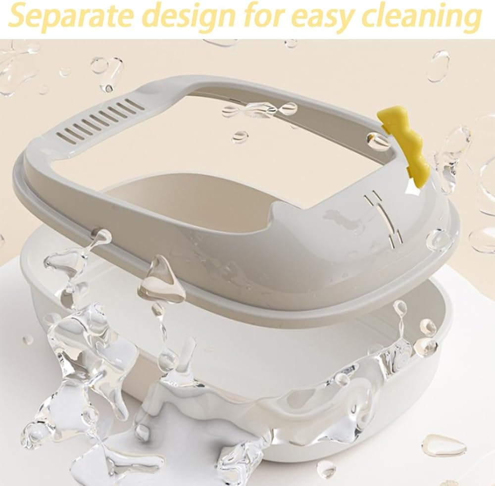 TOMVAES Portable Low Front Cat Litter Box Non-Sticky Open Cat Litter Box Kitty Toilet Tray with Splash Guard Easy Clean,Includes Litter Scoop, Anti-Leakage & Spacious Design for Larger Cats image number 6
