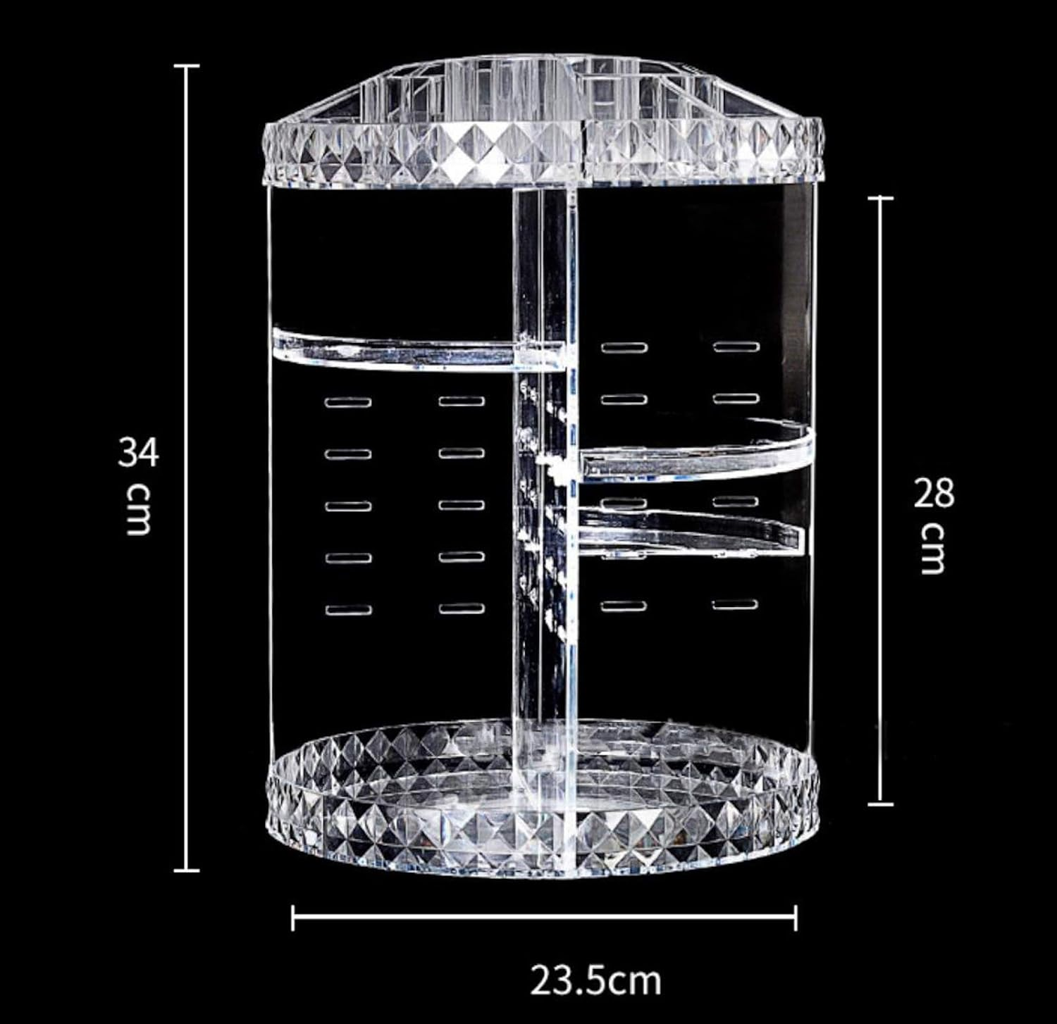 Elonglin Makeup Organiser, Rotating 360 Degree Crystal Adjustable Jewelry Cosmetic Perfumes Display Stand Box, Fits Lipsticks,Makeup Brushes, Perfume and More- Crystal Clear image number 3