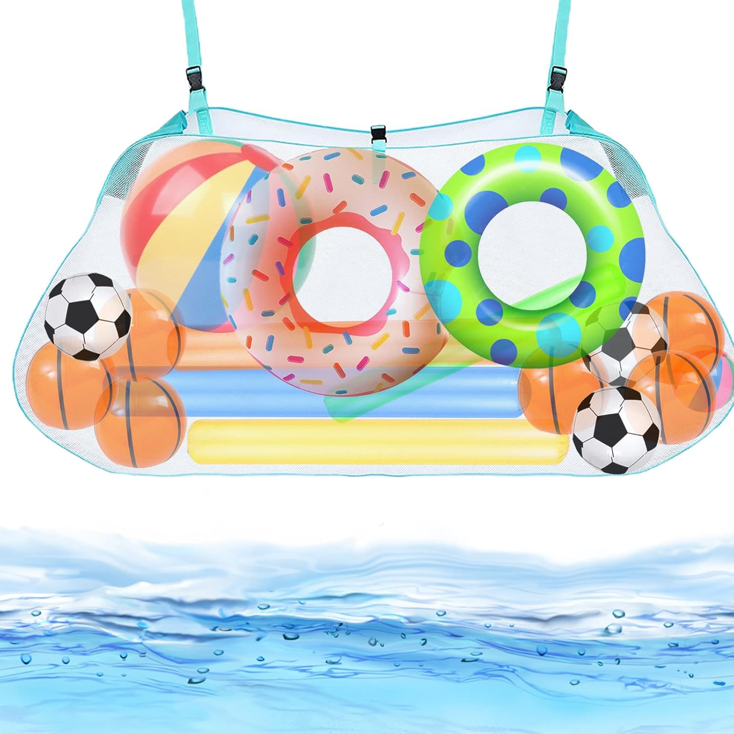 Pool Floats Storage Bag, Foldable Swimming Pool Hanging Mesh Organizer for Balls,Floats,Water Inflatable Toys and Other Pool Accessories