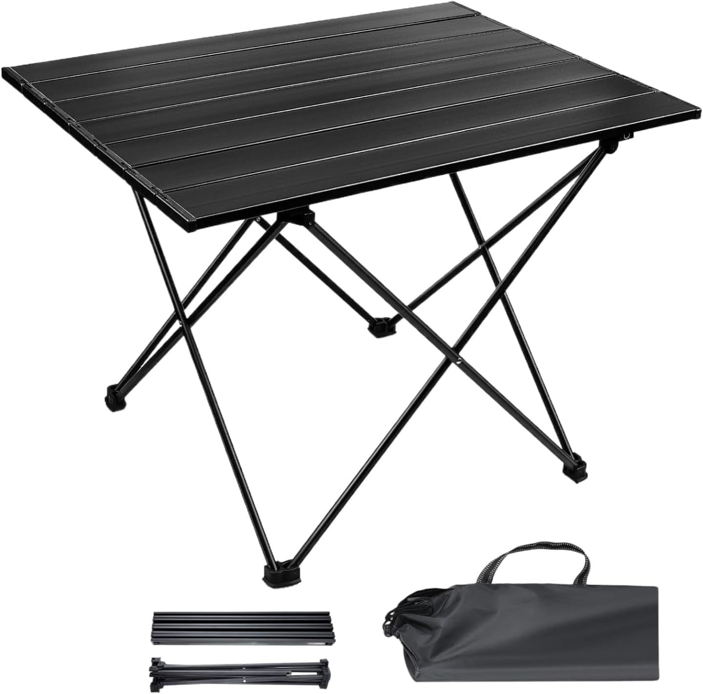 Folding Camping Table, Ultralight Aluminum Portable Table with Carrying Bag for Camping, Hiking, Backpacking, Picnic, Beach, BBQ, Compact Lightweight Collapsible Travel Side Table (Black)