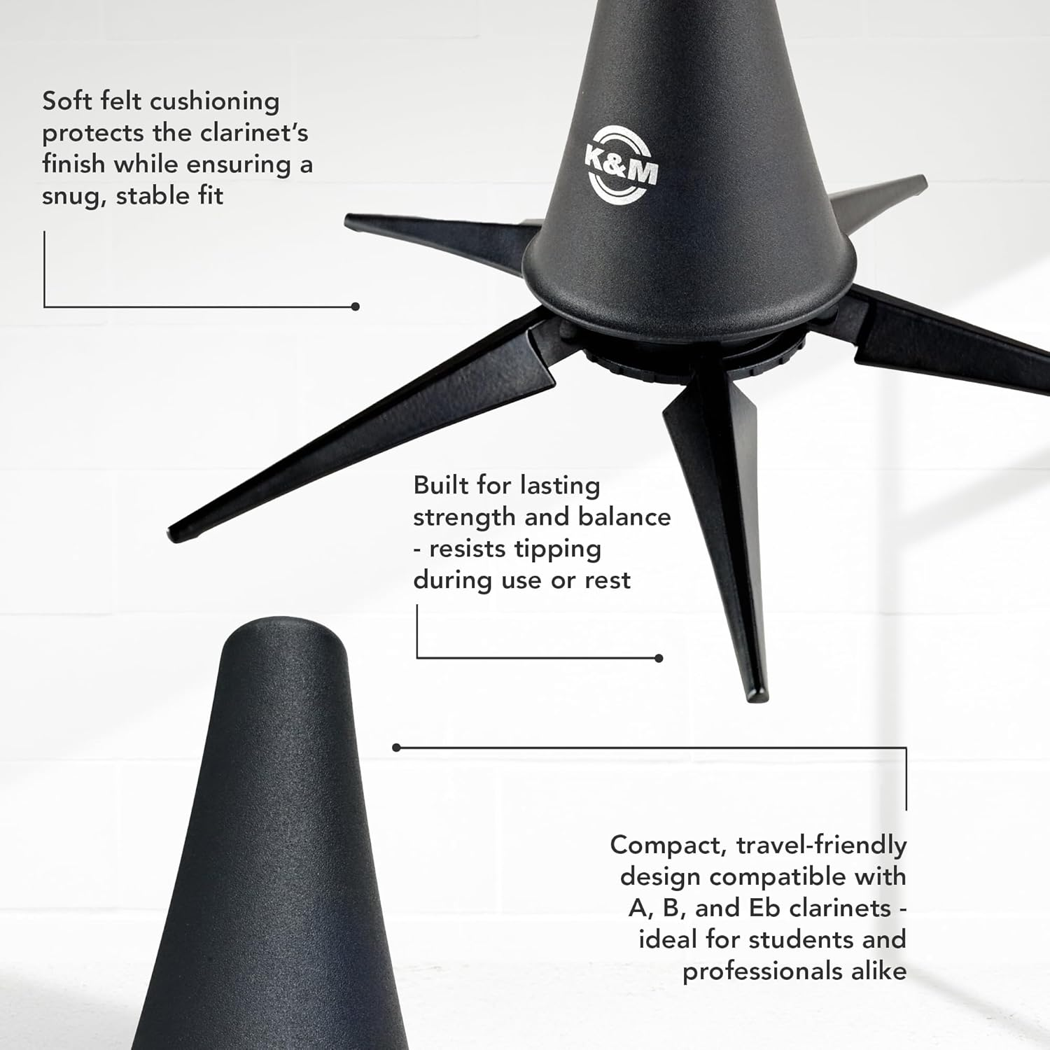 K&M - K&ouml;nig & Meyer 15228.000.55 Clarinet In-Bell Portable Stand - Lightweight with 5 Leg Folding Base - Fits a and B Clarinets - Stable Secure Base - Professional Grade - Made in Germany - Black image number 2
