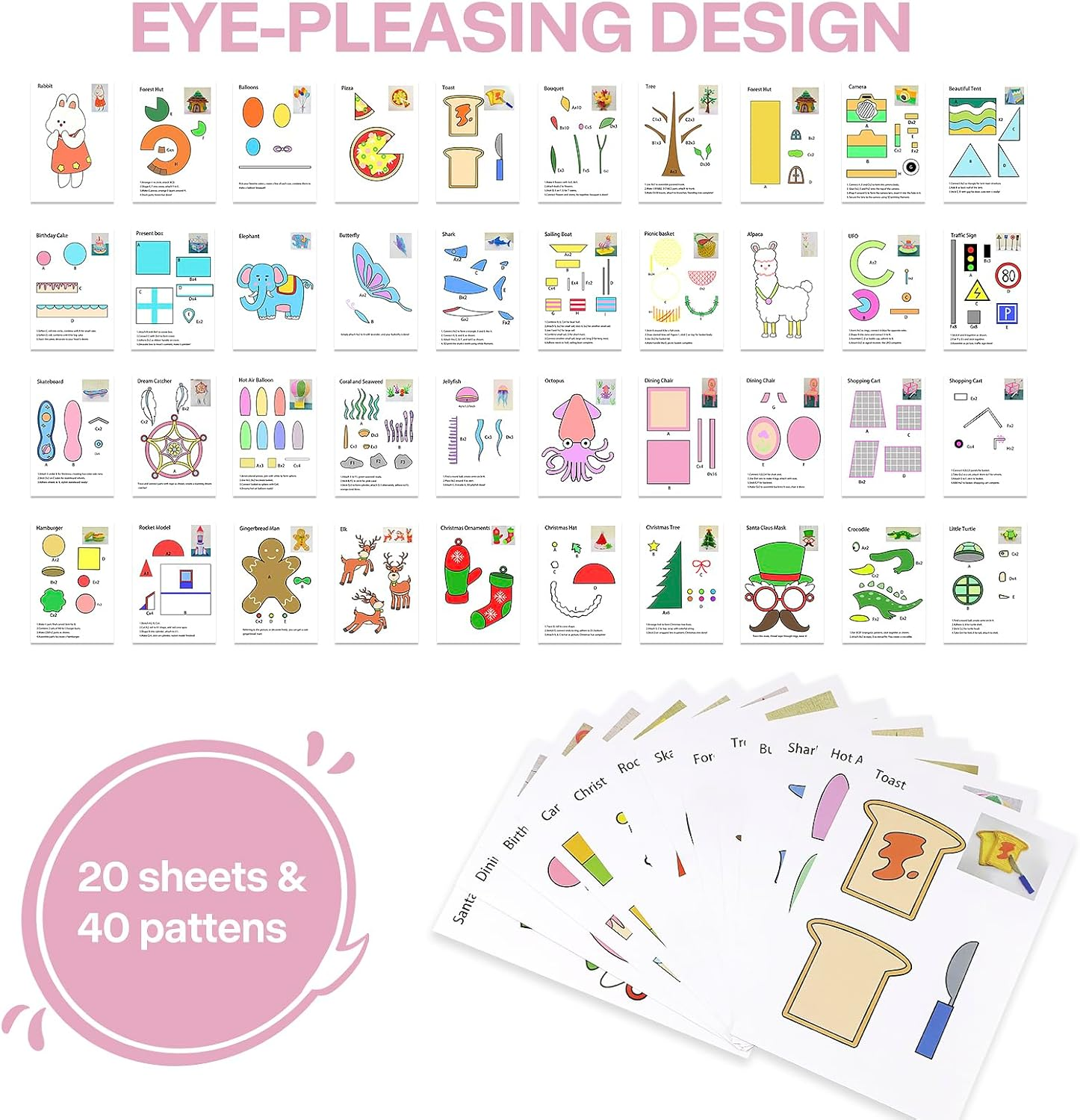 3D Pen Printing Template, 20 Sheets 3D Printer Drawing Graffiti, 3D Painting Paper Stencils with a PVC Transparent Board, for Christmas Birthday DIY Gifts, Vomika image number 4