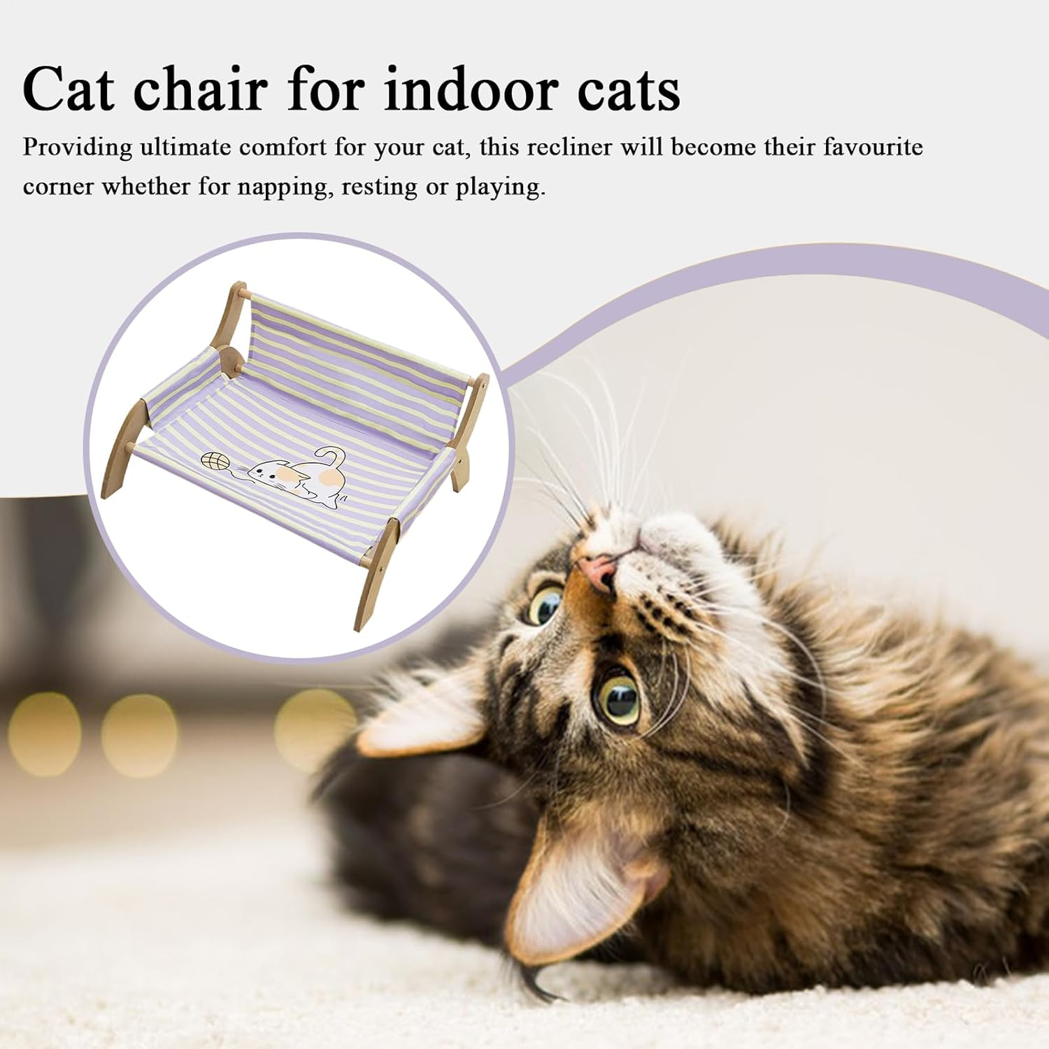 Cat Lounger - Comfortable Kitten Resting Lounge, Soft Breathable Sleeping Stripe Bed | Cozy Cat Soothing Lounger for Apartment Living, Indoor and Outdoor Use, Pet Chair, Comfort with Calming Design image number 1