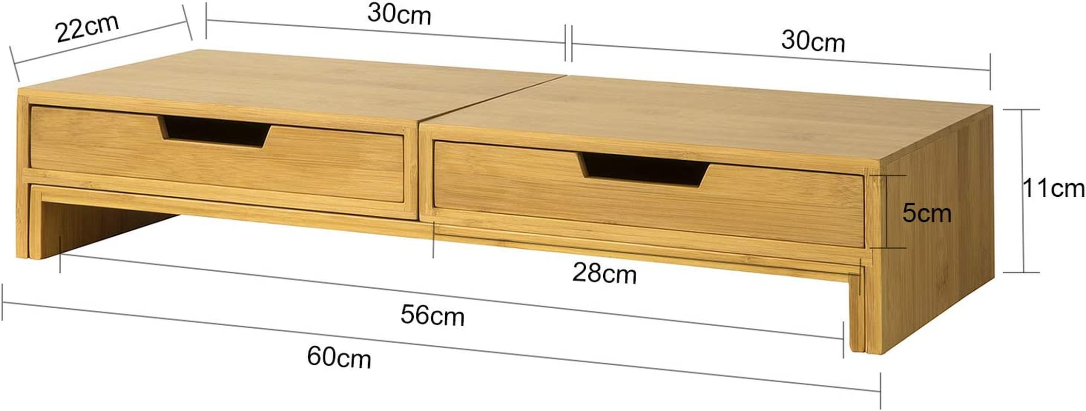 Sobuy 2 Drawers Bamboo Monitor Stand Computer Screen Monitor Stand Monitor Riser Desk Organizer for 2 Monitors BBF04-N image number 3