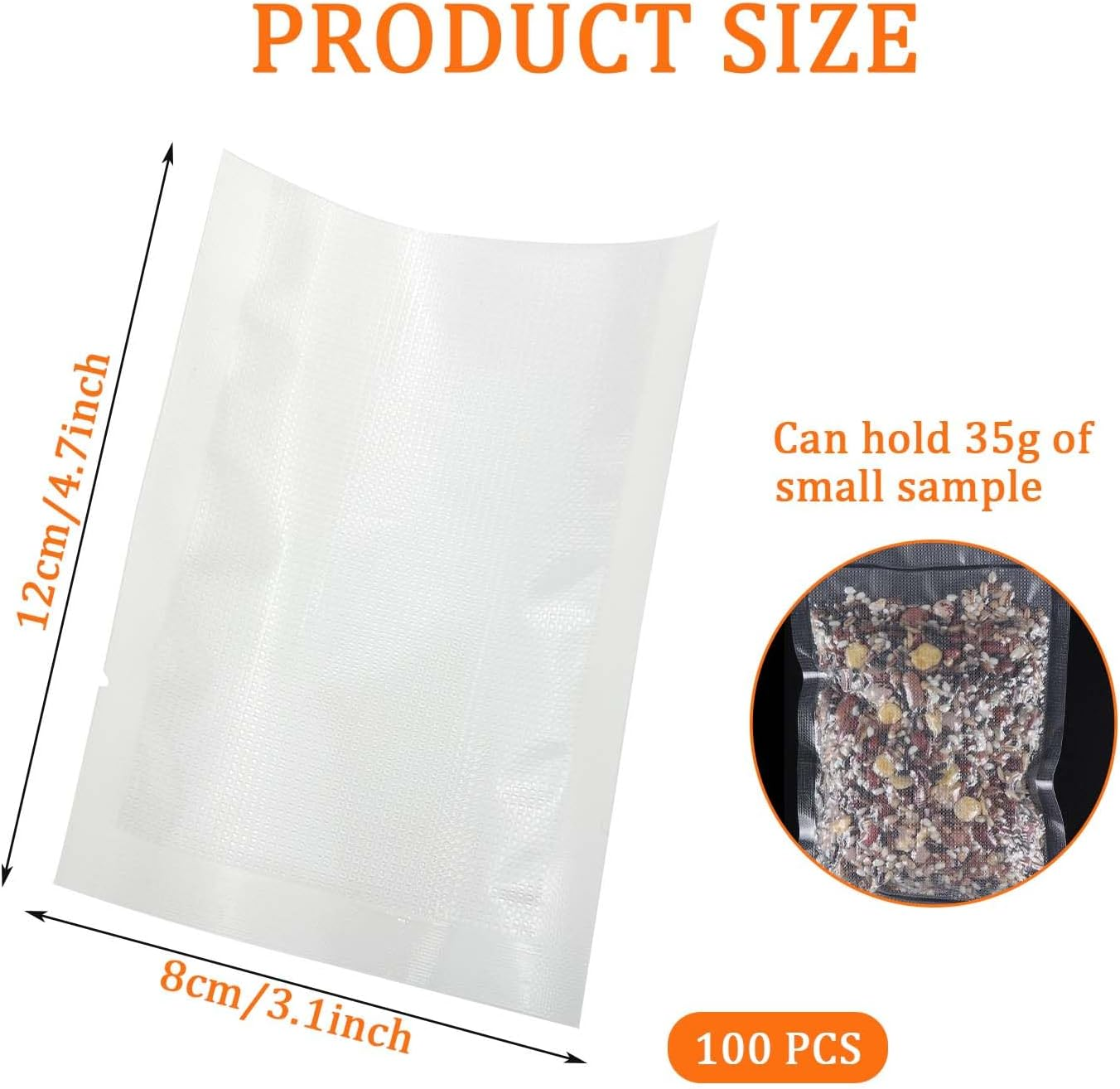 100 PCS 10X15Cm Textured Food Vacuum Food Sealer Bags,Vacuum Freezer Storage Bag Thick Embossed Upgrade Seal Precut Bag with All Types Sealer Machines Withstands Freezing (8X12Cm) image number 4