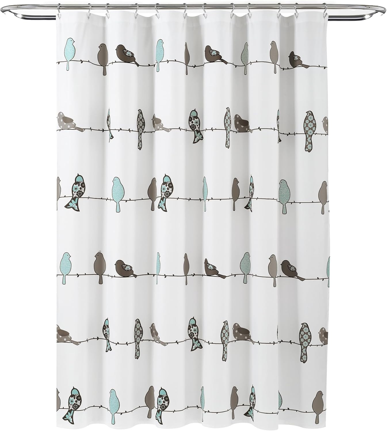 Lush Decor Rowley Birds Shower Curtain, 72&rdquo; W X 72&rdquo; L, Blue & Gray - Colorful Floral Bird Pattern - Whimsical & Playful Bird Shower Curtain - Farmhouse, Coastal, & Boho Bathroom Decor - Blue And Grey/Brown. image number 2