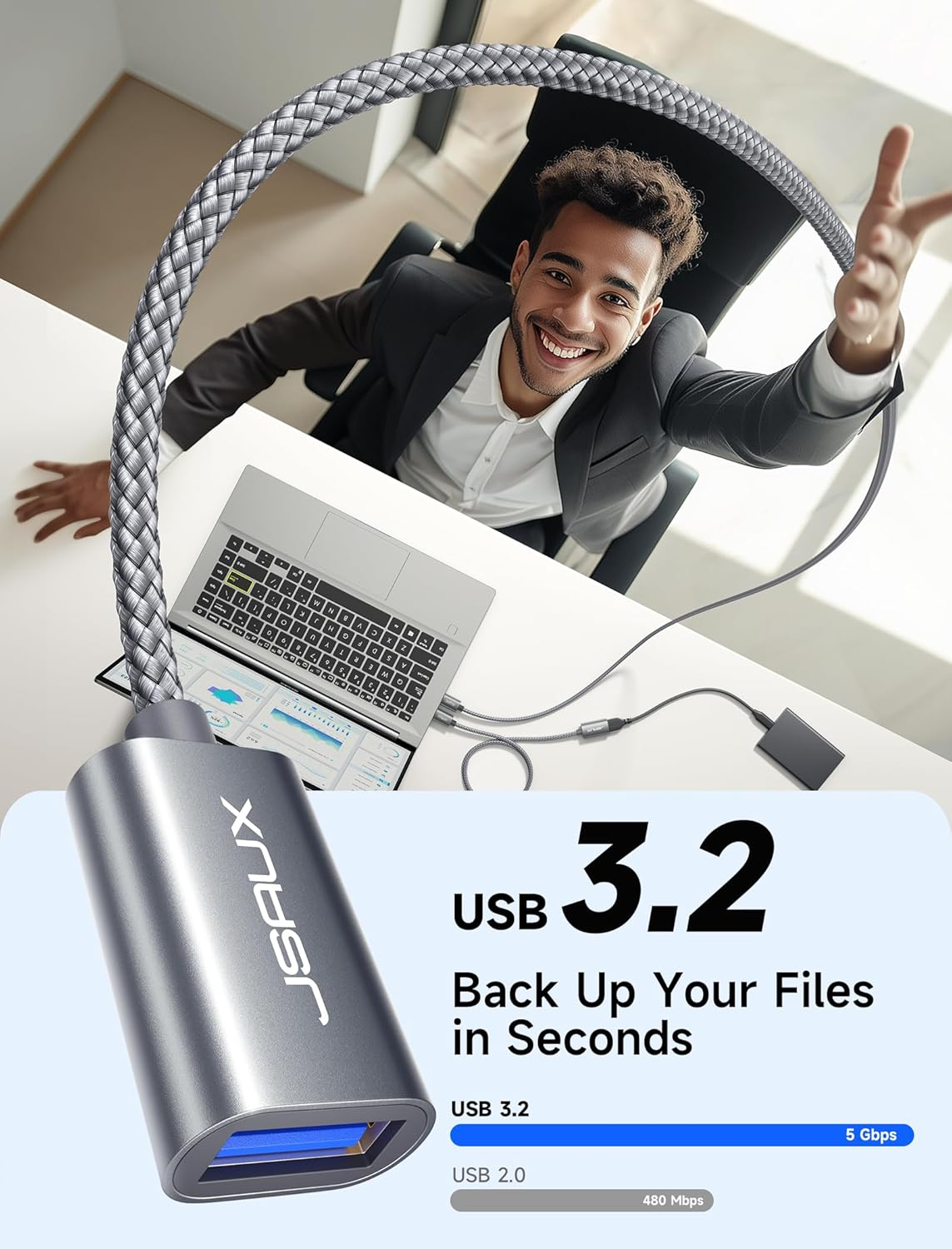 JSAUX USB 3.0 Extension Cable 6.6FT, USB a Male to Female Extension Cord Durable Braided Material Fast Data Transfer Compatible with USB Keyboard, Flash Drive, Hard Drive, Playstation, Xbox, Oculus VR image number 3