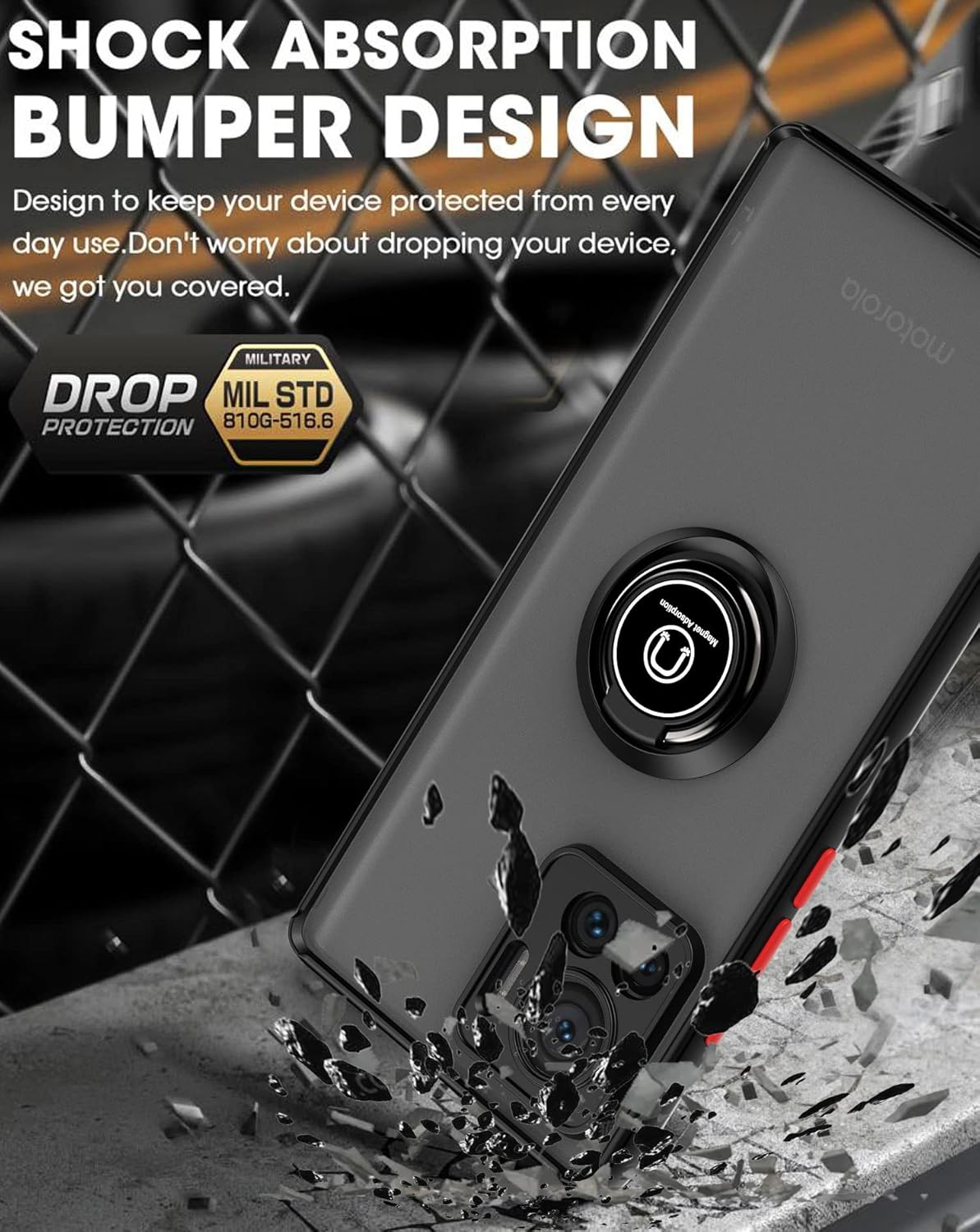 XINYEXIN Case for Motorola Edge 30 Ultra with Ring Stnad Shockproof Mobile Phone Case Anti-Scratch Translucent PC Back + Soft TPU Bumper Case Cover - Black image number 4