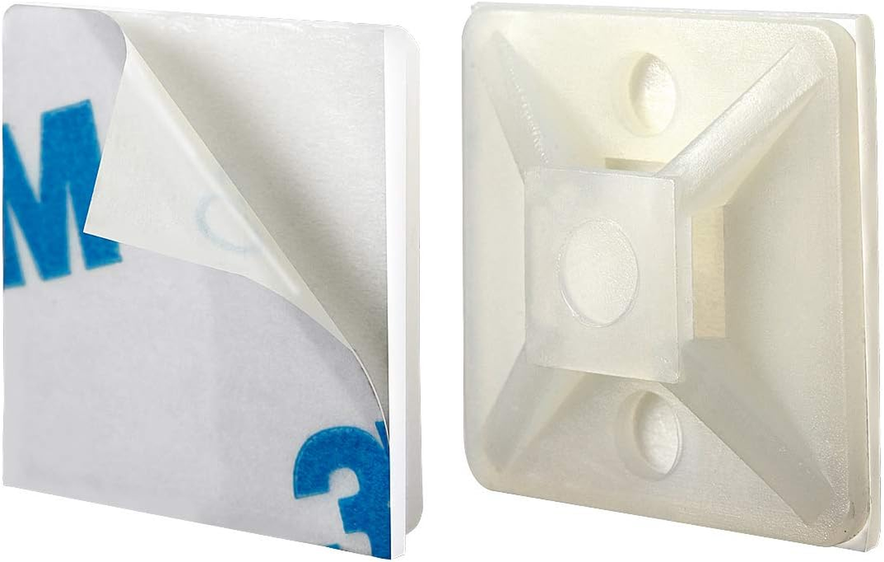 XHF 100 PCS 3/4" White Self Adhesive Cable Zip Tie Mounts Wire Cable Clips Holders Management Anchors Organizer Holders Squares(Hs-101S) image number 4