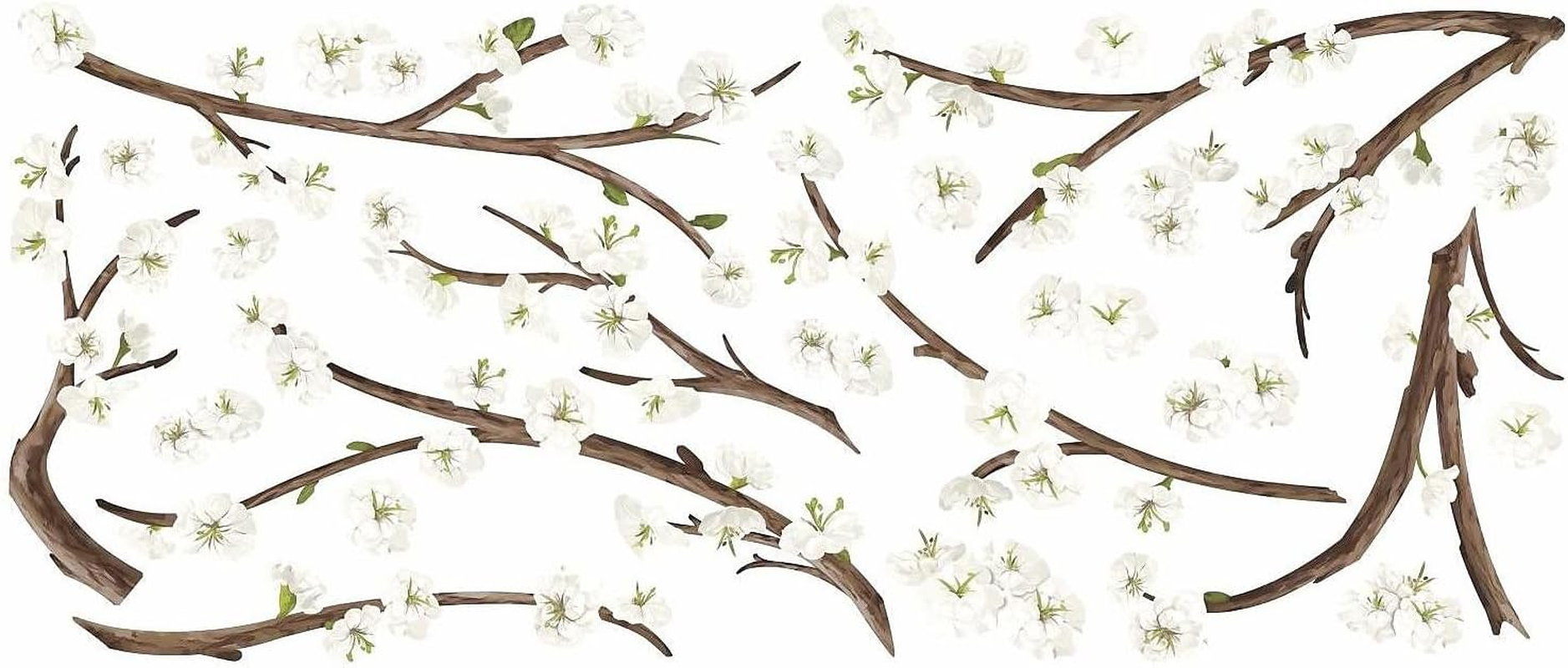 Roommates White Blossom Branch Giant Wall Decal with 3D Embellishments, Multicolour image number 1