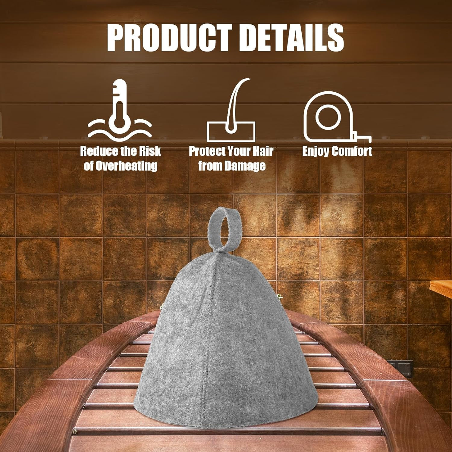 Lasuroa 2Pcs Sauna Hats, Felted Sauna Hat Banya Sauna Cap Steam Russian Sauna Cap Felt Sauna Hat Set Steam Bath Shower Sauna Accessories Universal for Women Men (Grey) image number 5