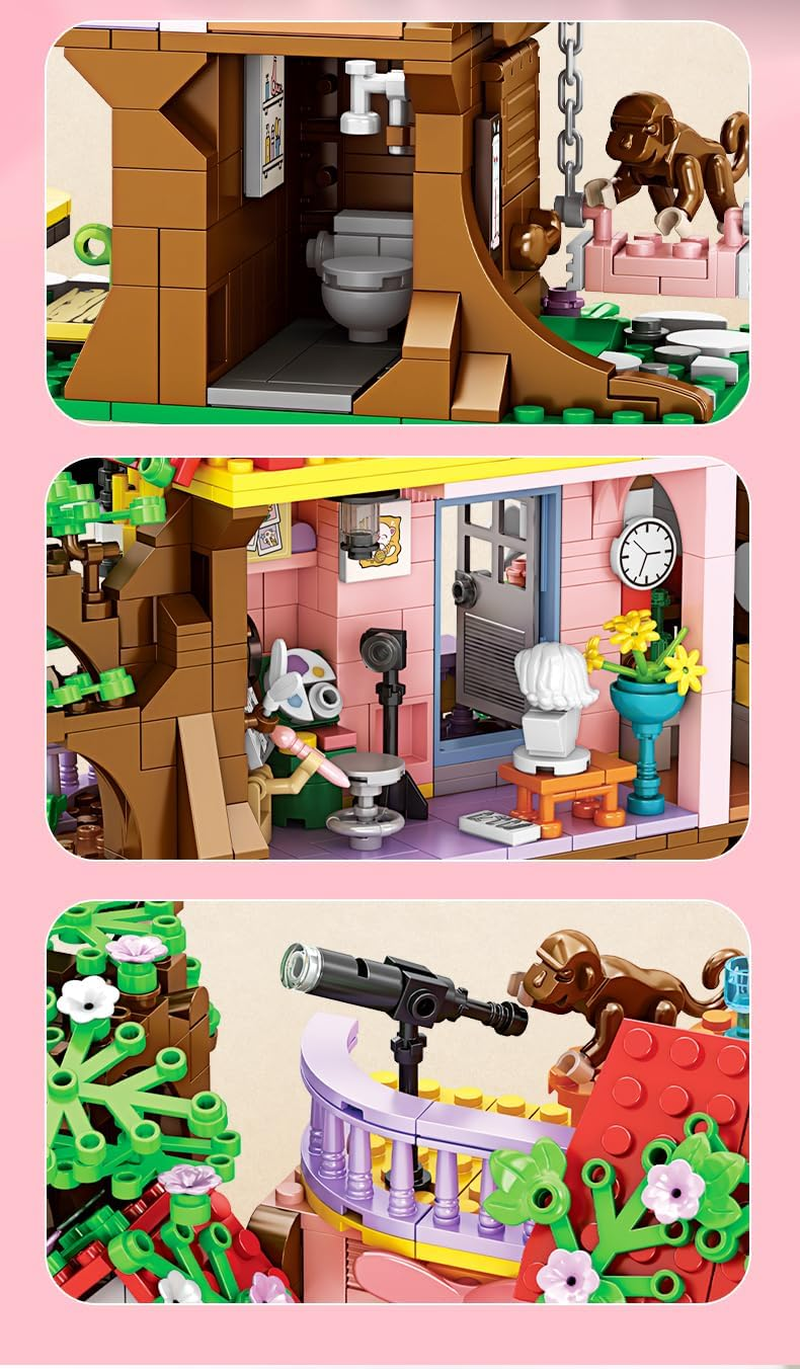 WOMA Tree House Building Set, 840 PCS Tree House Building Block Kit for Girls, Friendship Tree House Toy with Swing Animals Flowers, Polly Pockets for Girls 6-12 image number 2