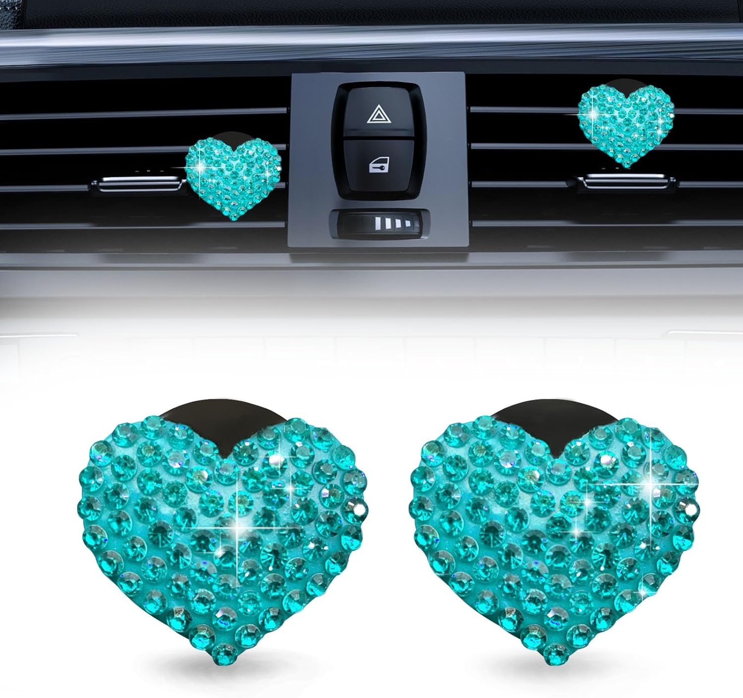 2Pcs Car Air Vent Clip, Bling Rhinestone Diamond Cross Crystal Car Air Vent Clips, Car Air Conditioning Outlet Clip Decorative, Universal Car Interior Decoration Accessories(Silver)