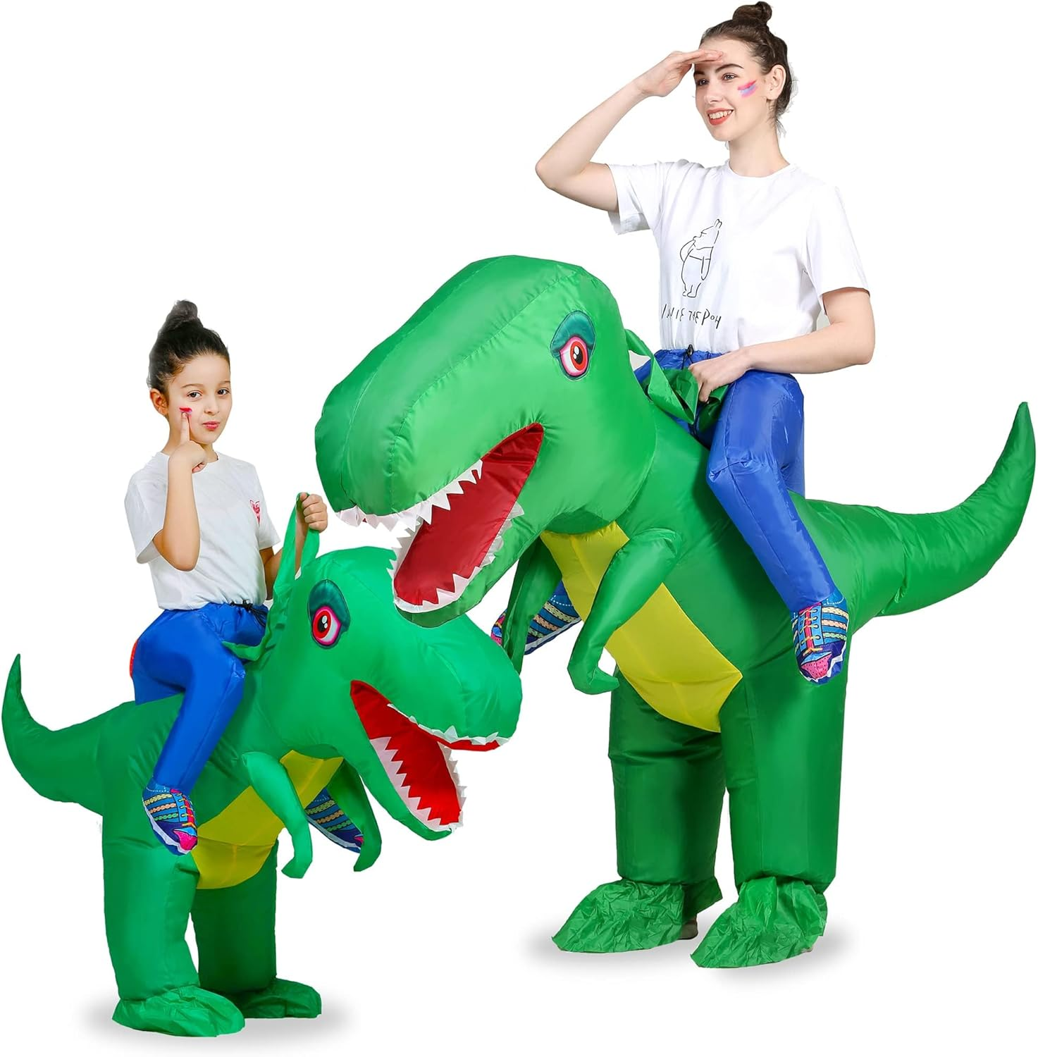 Inflatable Riding Dinosaur Costumes for Adult Kids, Funny Blow up Halloween Dinosaur Costume, Halloween Parent-Child T Rex Dino Suits Gifts image number 5