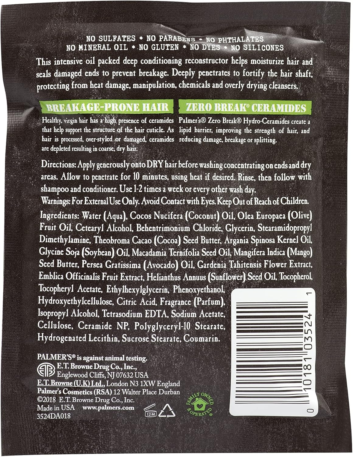 Palmers Coconut Oil Zero Break Pre-Shampoo, White, 60 G