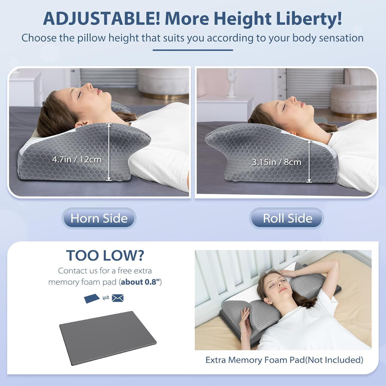 HOMCA Cervical Pillow, Ergonomic Memory Foam Pillow for Neck and Shoulder Pain Relief with Cooling Ice Silk Pillowcase, Orthopedic Neck Bed Pillow for Side, Back and Stomach Sleepers