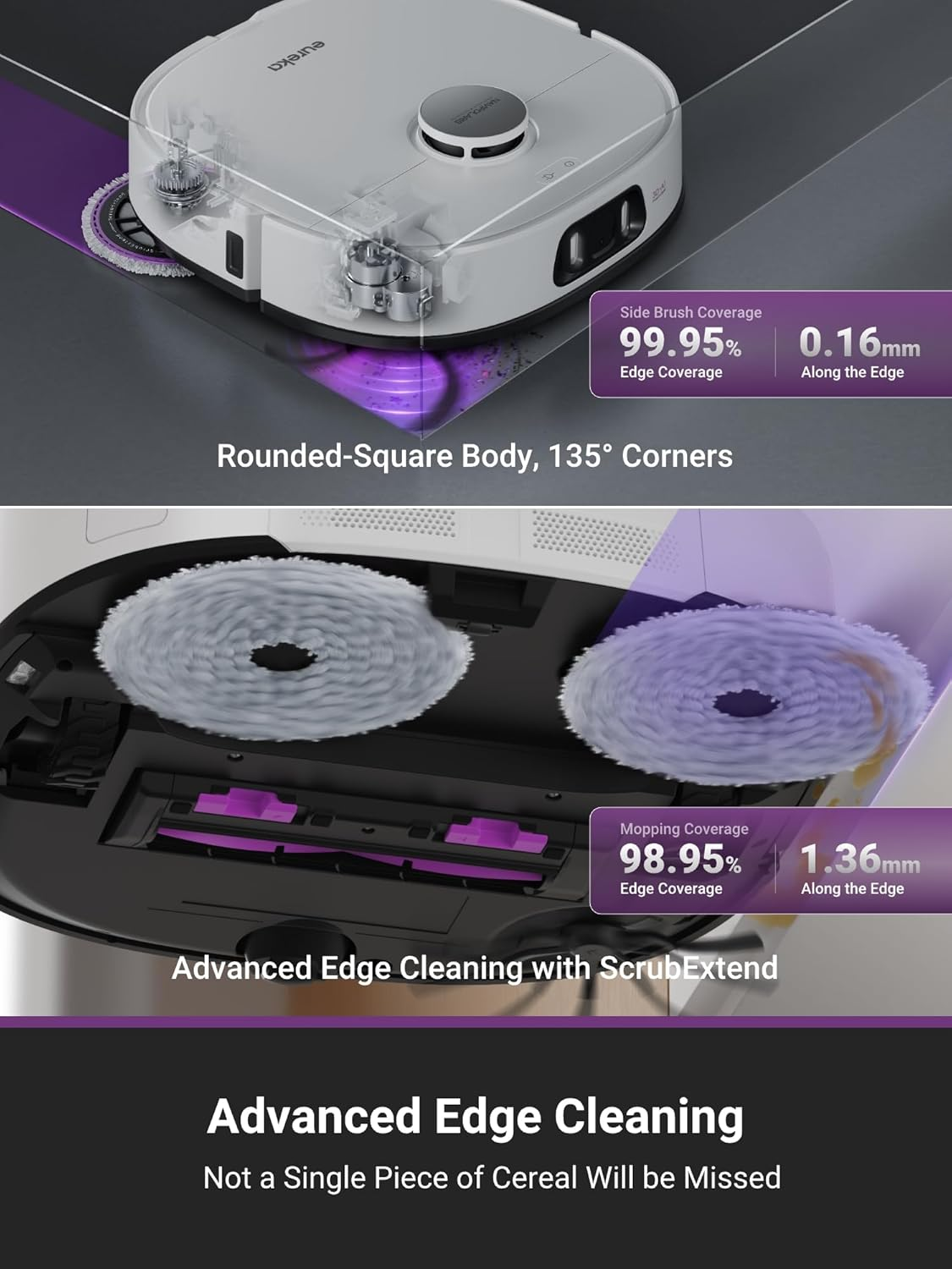 Eureka J15 Ultra Robot Vacuum Cleaner and Mop, 19,000 Pa Suction, Flex-Arm Mop Design, Hot Water Mop Washing & Hot Air Drying, Active Hair Cutting Design, AI Obstacle Avoidance