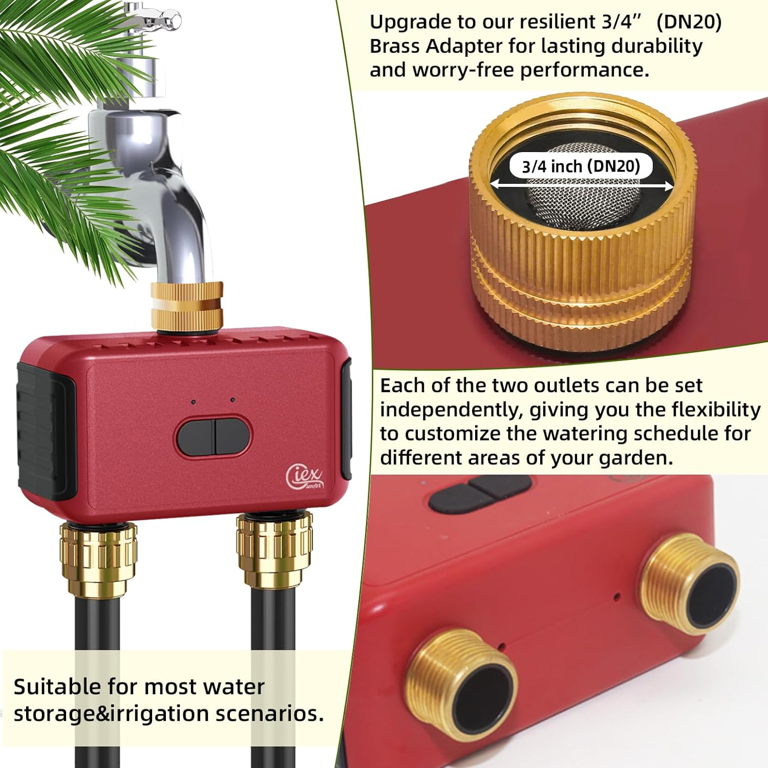 GIEX Wifi 2-Zone Sprinkler Timer GX-03, Smart Garden Irrigation Controller for Hose Faucet, Works with Tuya and Smart Life App, Automatic Watering System - Wifi Watering Timer image number 6