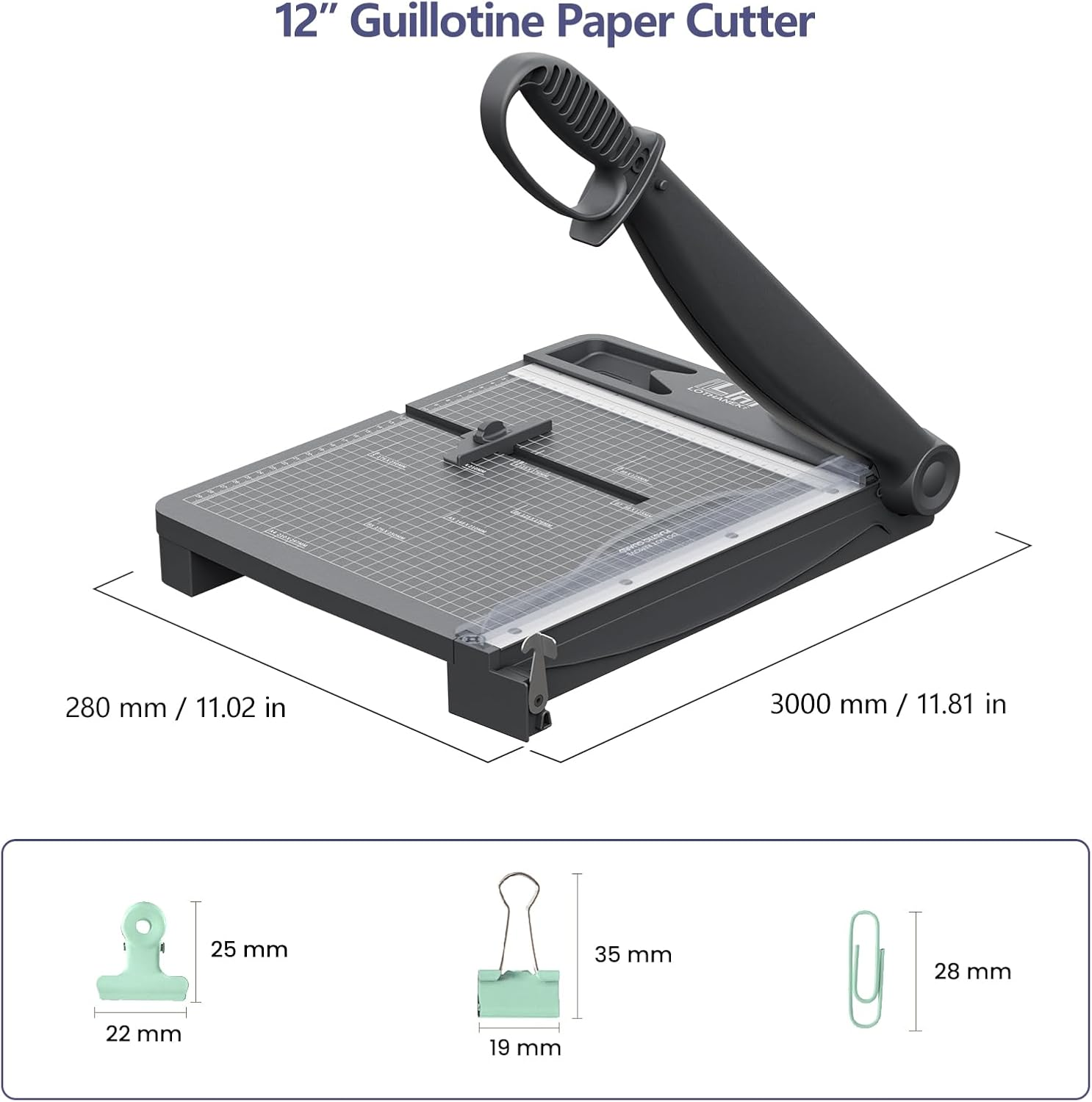 12 Inch Heavy Duty Paper Cutter, Guillotine Paper Cutter & Paper Trimmer, 30 Sheets Capacity Paper Cutting Board for Classroom, Crafting, Cardstock Gray image number 3