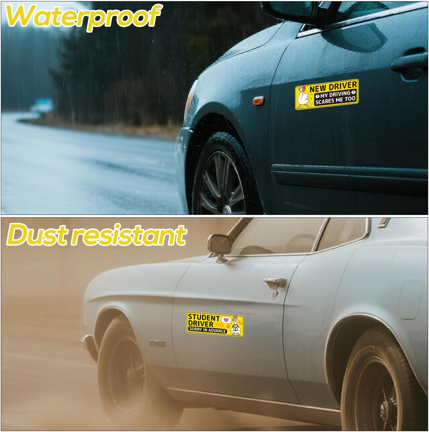 3Pcs New Driver Car Magnet, 9.84X3.54In/25X9Cm Cute Cartoon Goose Student Driver Safety Magnet Reflective Bumper Sticker image number 2