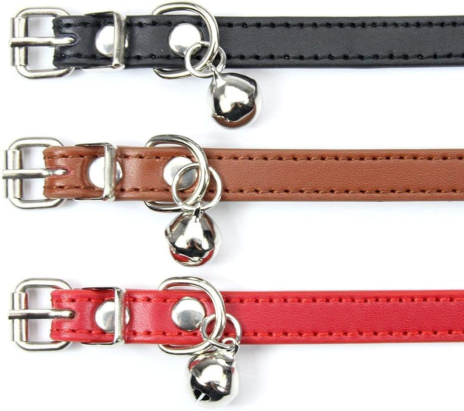 Weforu Dog Collar with Bell, PU Leather Adjustable Kitten Collar for Small Puppy Kitten (Red) image number 2