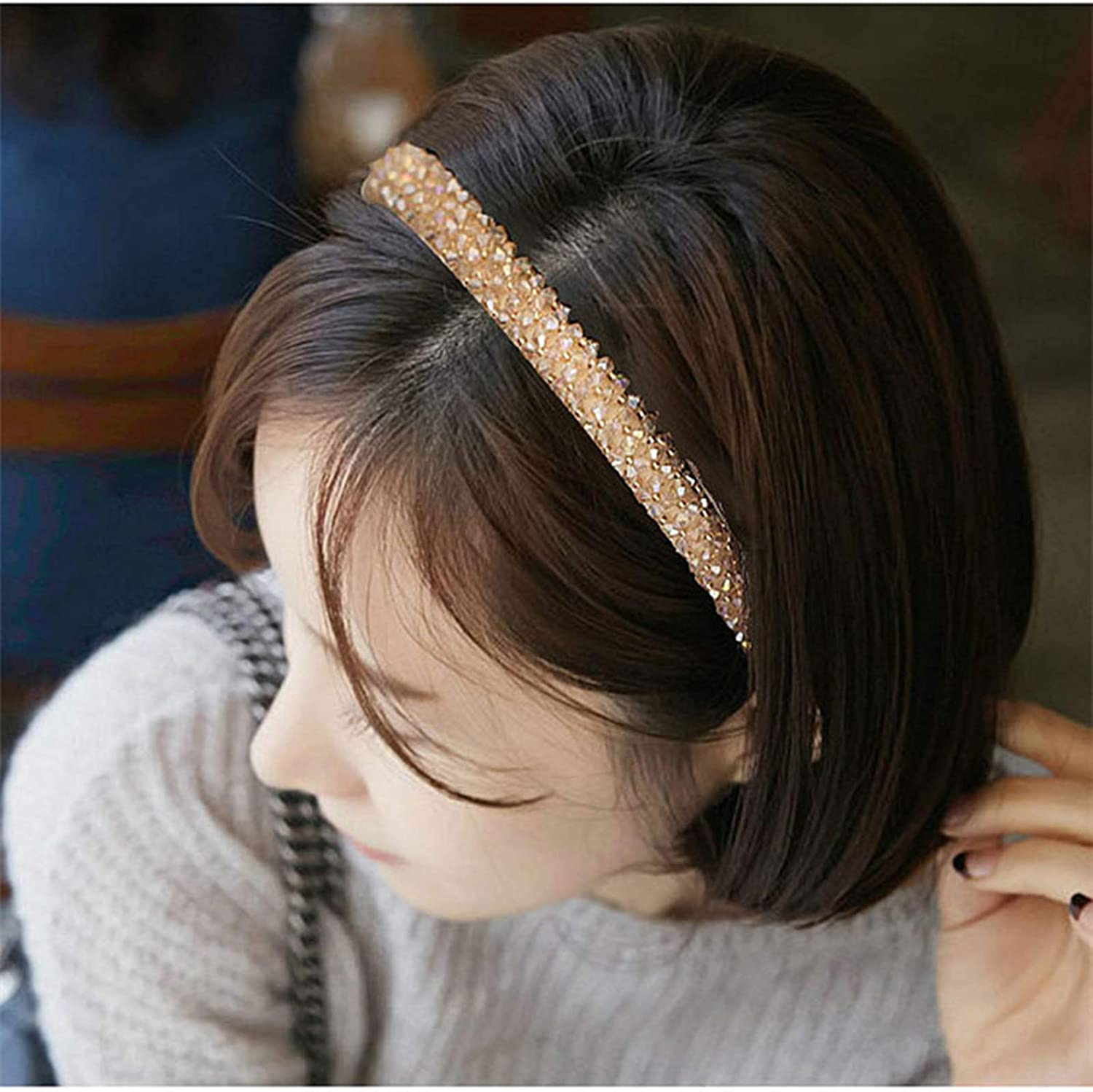 Ruihfas Fashion Sparkle 4 Rows Crystal Rhinestone Headbands Beaded Hair Hoop Band (Green) - Red image number 6