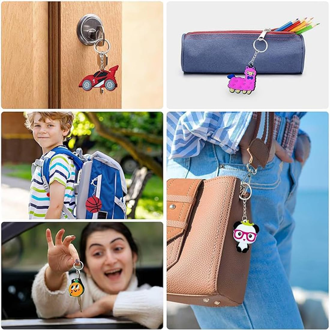 60PCS Cartoon Kids Keychains Bulk Party Favors, Cute Collectible Key Chains Ball Keyring Keychain Pendant for Kid, Party Bag Filler Keychains for School Day Birthday Party Supplies Gift image number 3