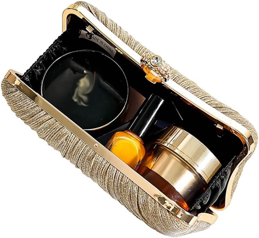 Womens Golden Glitter Clutch Purse Pleated Evening Bag, Evening Handbag Bling Bag with 2Pcs Strap, Clutch Purse for Women for Party Wedding image number 1