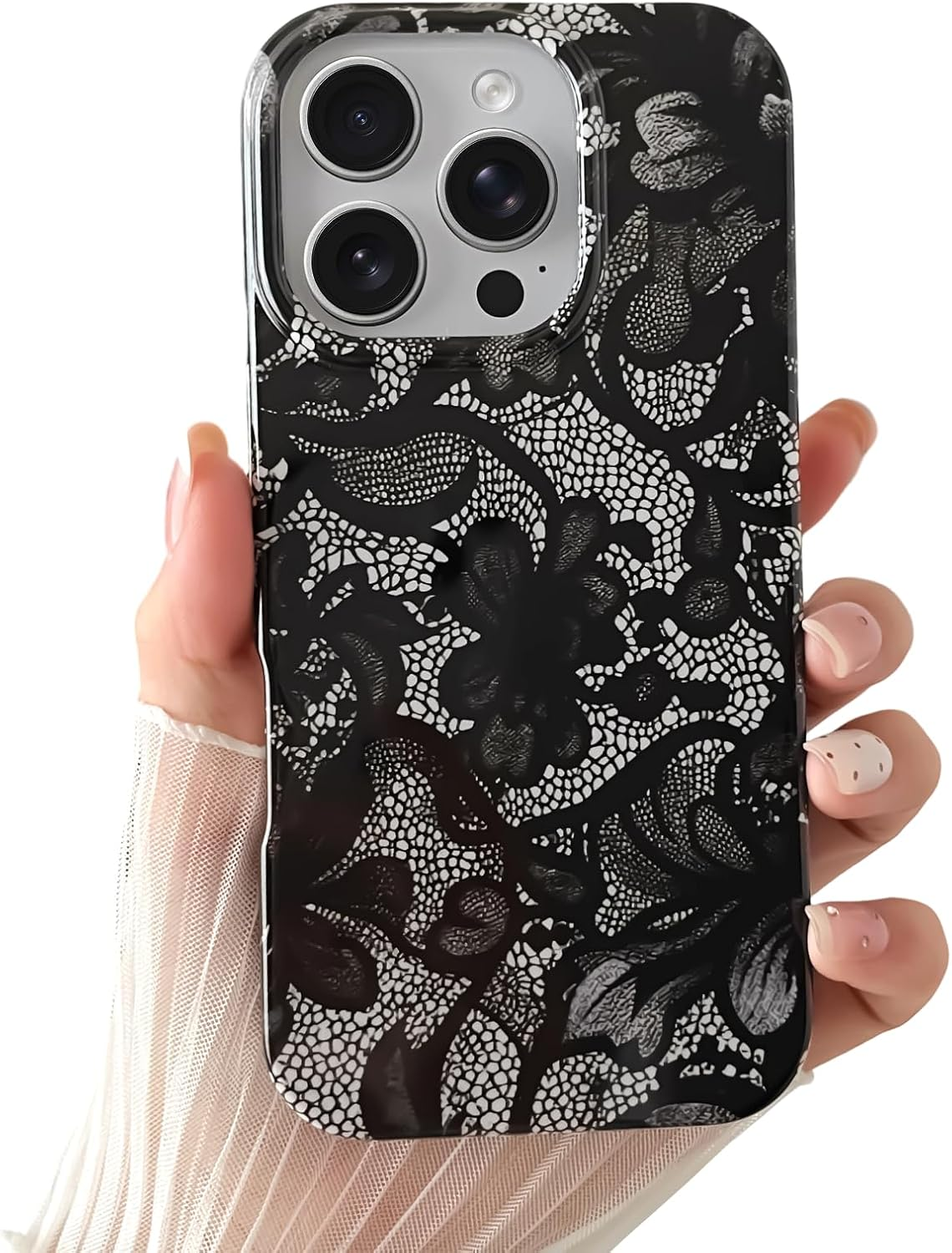 Smobea Iphone 14 Case, Black Lace Vintage Pattern Soft and Thin Shockproof TPU for Women and Girls - Black