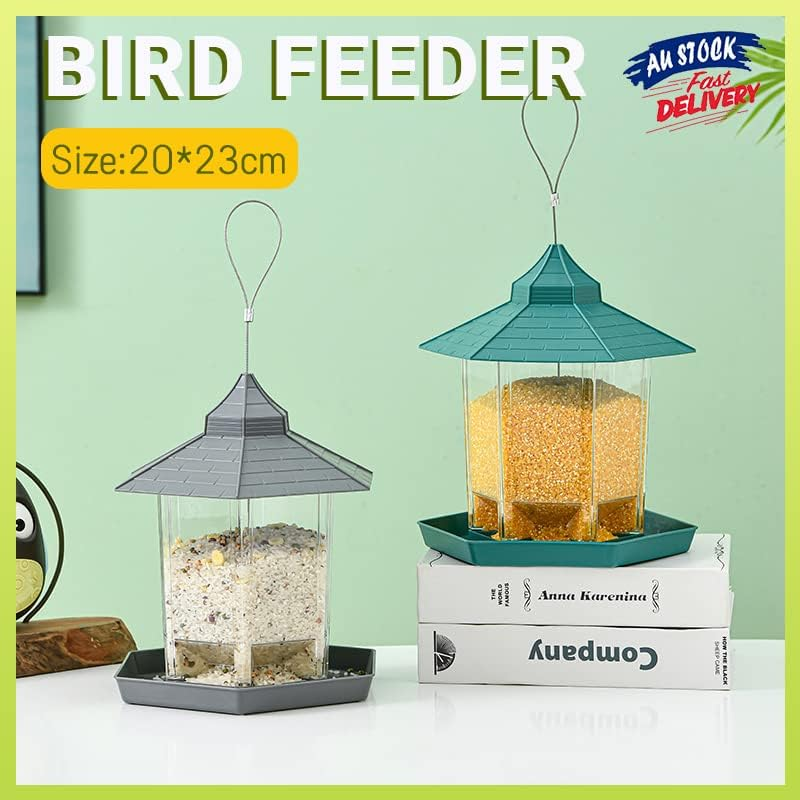 AIMALL Garden Hanging Wild Bird Feeder Birds Gazebo Shape Container Waterproof Outdoor, 9X8 In, Sturdy Plastic, Easy Fill/Clean, Green and Transparent - Green image number 2