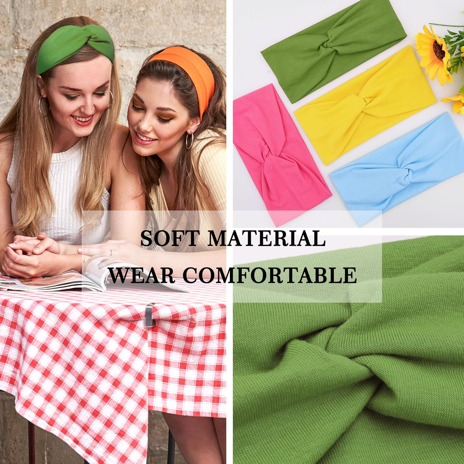 FEQO Pack of 18 Headbands, Elastic Women'S Hair Band, Wide Knotted Headband, Turban, Elastic Hair Accessories, Knot Headbands for Yoga, Sports, Fitness, 18 Colours image number 1