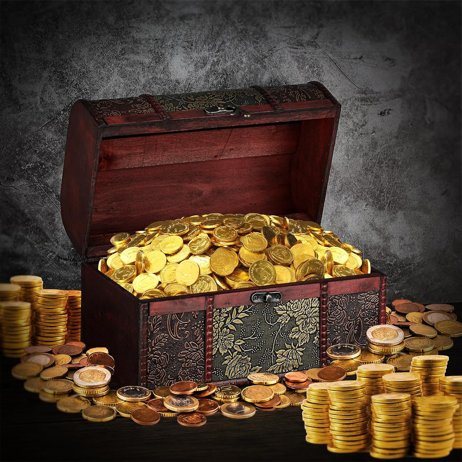 ELLDOO Vintage Treasure Chest Box, Pirate Keepsakes Box for Kids Gifts, Wooden Treasure Storage Box Decorative Box for Jewelry Pearl Trinkets, X-Large image number 1