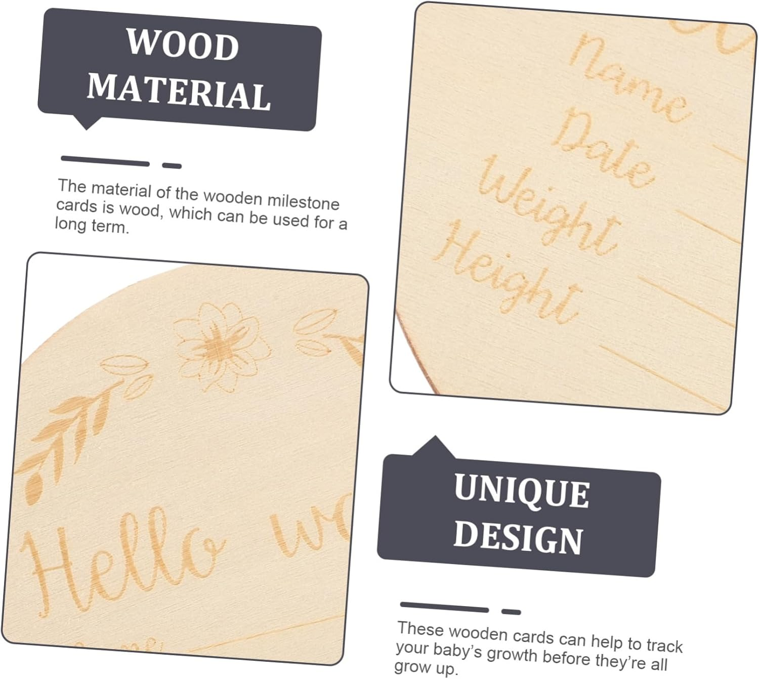 Veemoon 14Pcs Monthly Milestone Wood Discs Name Sign Birth Announcement for Newborn Gifts Unique Milestone Cards image number 4