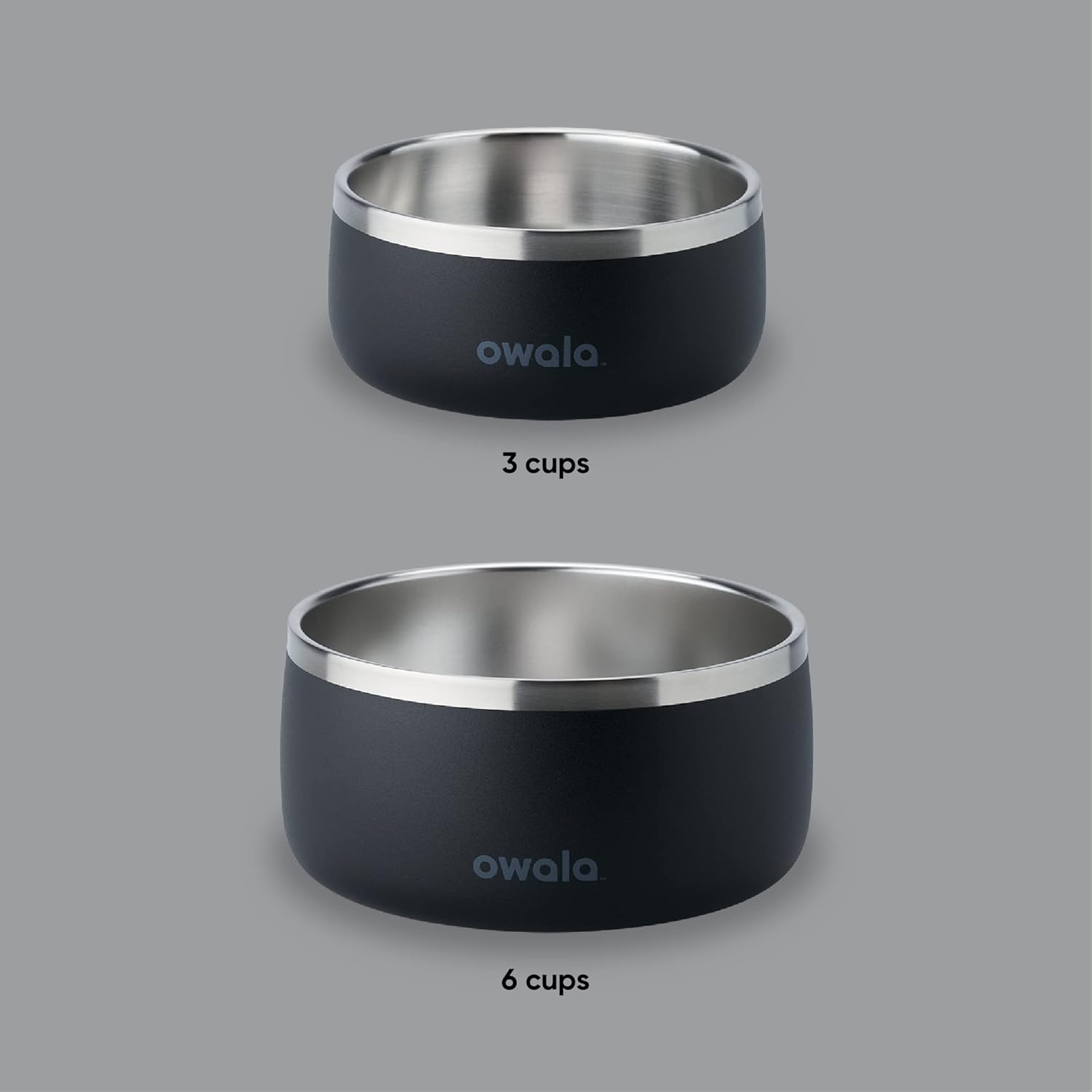 Owala Pet Bowl - Durable Stainless Steel, Food and Water Bowl for Dogs, Cats, and All Pets, Non-Slip Base, 24Oz, Black (Very, Very Dark) image number 2