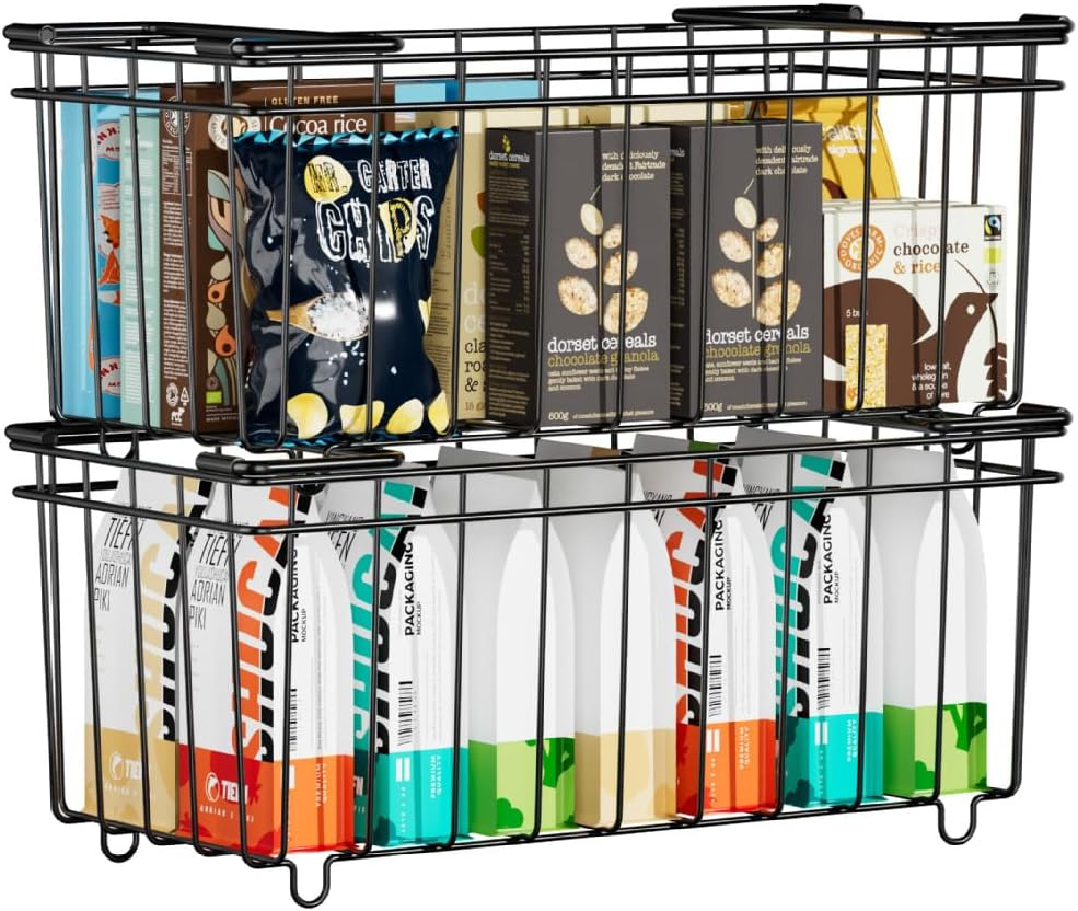 4 Pack Stackable Chest Freezer Organiser, Freezer Storage Baskets, Pantry Organiser, Deep Freezer Bins with Handles for Chest & Upright Freezers, for Frozen Meat, Vegetables & More image number 6