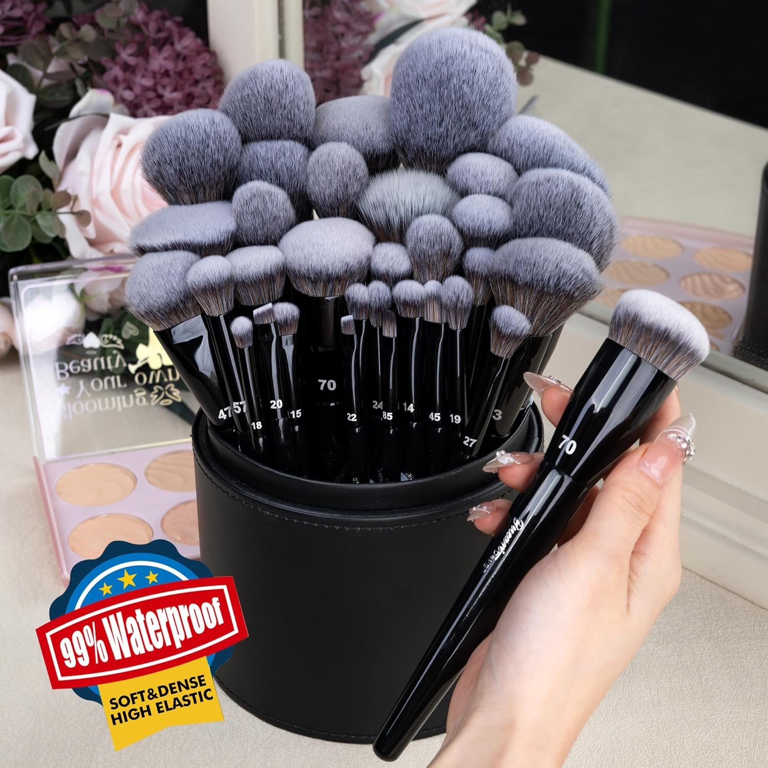 Bueart Design 32Pcs PRO Grade Makeup Brushes Set with Super Large Holder, Premium Ultra-Soft Synthetic Foundation Contour Powder Blush Concealer Eyeshadow Classic Black Make up Brush image number 4