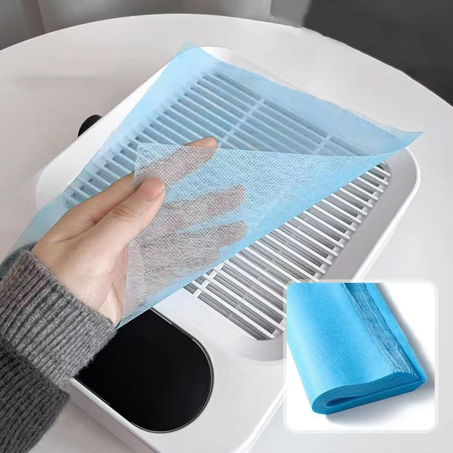 Nail Dust Collector Filter - 100Piece Nail Fan Dust Collector - Professional Extractor Paper Collecter for Women Practice Home Salon Training - Blue image number 4