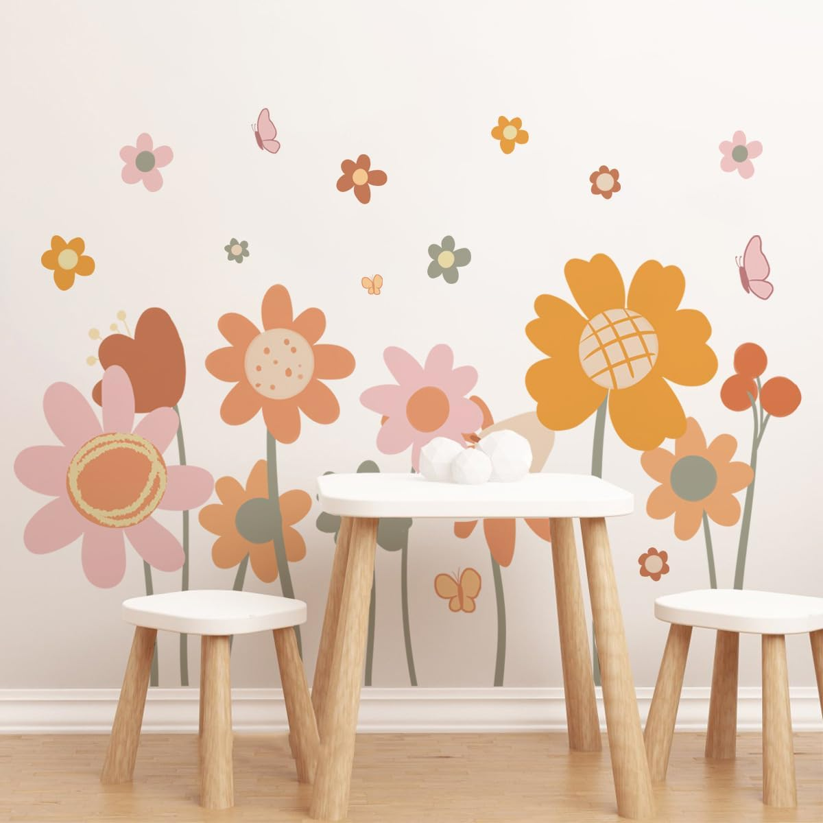 Retro Colorful Big Flowers Kids Wall Stickers Wall Art Decal Nursery Bedroom Decorations Wall Decor Modern Wallpaper for Kids Boy Girl Rooms Nursery Bedroom Decorations-Self-Adhesive image number 1