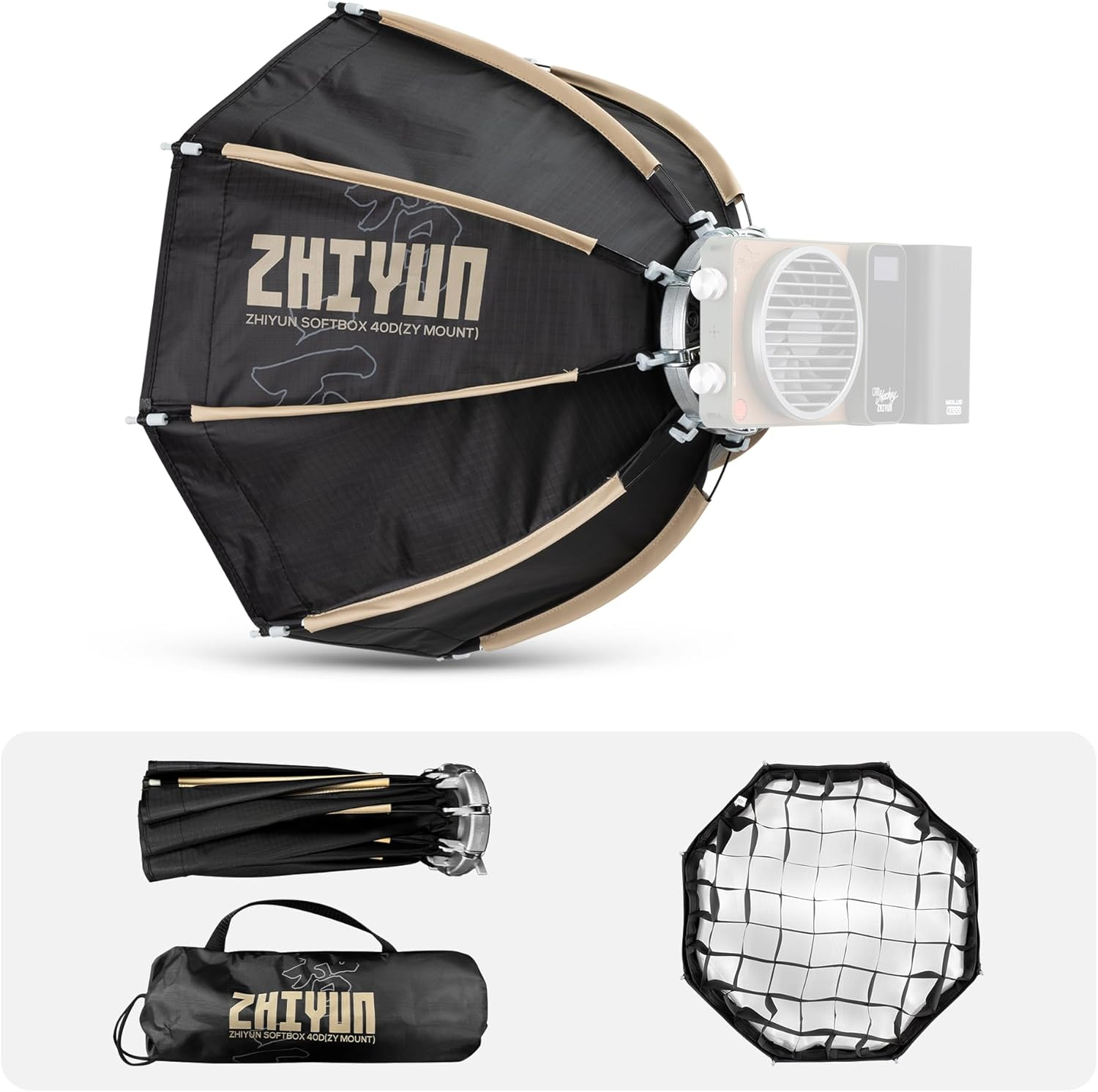 ZHIYUN 14.17Inch 40D MINI Octagonal Softbox ZY Mount [Official] Quick Folding Quick Set up with Diffusers/Honeycomb Grid Compatible with X100 X60 Serise CX100 G60 CX50 Video Recording Portraits image number 3