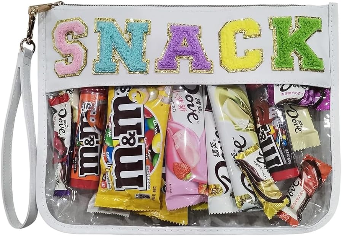 Chenille Letter Clear Zipper Flat Transparent Waterproof Cosmetic Bag Travel Makeup Bag with Zipper Toiletry Bag with Preppy Patch for Women and Kids, Medicines, Cosmetic Bag/Makeup Bag