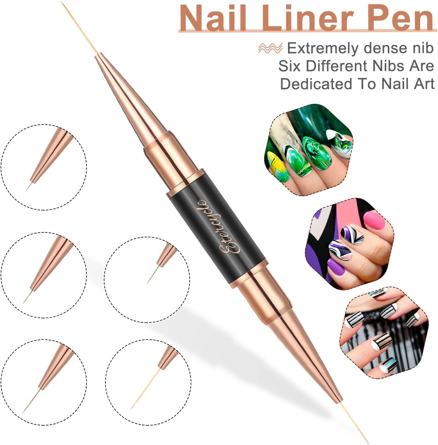 Double-Ended Acrylic Nail Art Brushes Set, Etercycle Gel Polish Nail Art Design Pen Painting Tools Nail Art Liner Brush and Nail Dotting Pen for Acrylic Application Salon at Home DIY Manicure &hellip; (Black image number 5