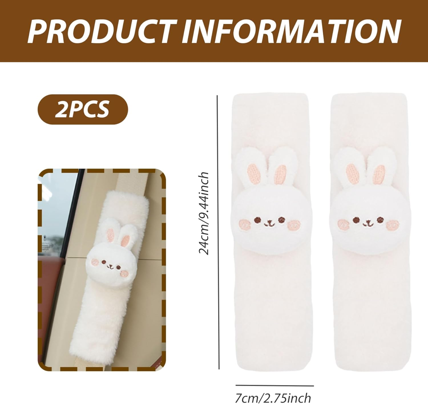 Seatbelt Covers, 1 Pair Cute Bunny Plush Seatbelt Cushion with Fastening Tape, Soft Shock Absorbent Seat Belt Pad for Car, Truck, and SUV