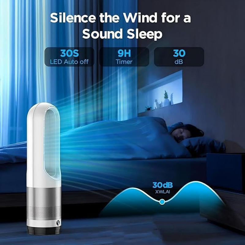 MINYII Bladeless Tower Fan, 22" Quiet Cooling Tower Fan, Touch, 8 Speeds, 9H Timer, LED Display with Auto Off, Oscillating Pedestal Fan with Remote for Indoor, Bedroom, Home & Office image number 4