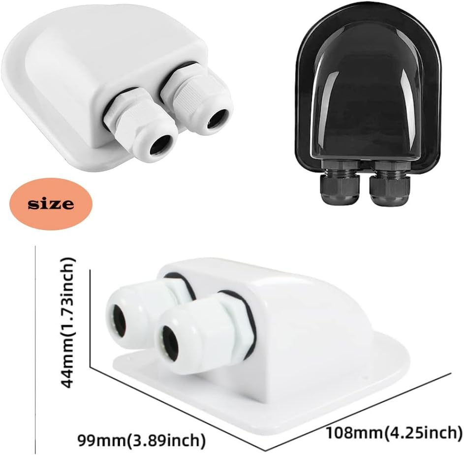 2 Pcs Solar Cable Entry Gland, Solar Panel Junction Box RV Caravan Boat Waterproof Cable Gland for All Cable Types (Dual Cable Entry, Black)