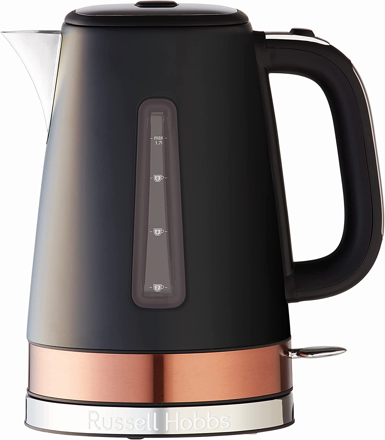 Russell Hobbs RHK92BLK, Brooklyn Kettle, 1.7L, Quiet Boil Technology, Blue Light Illumination, Swivel Base, Removable Anti-Scale Filter, Black