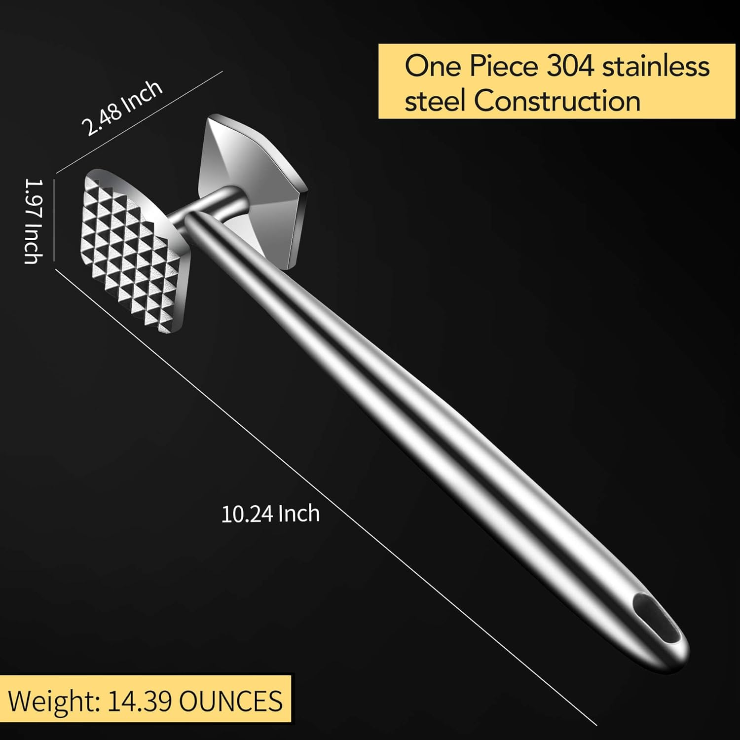 Aliglow Meat Tenderizer 304 Stainless Steel Meat Hammer/Mallet Tool/Pounder for Tenderizing and Pounding Steak, Beef and Poultry. Solid Metal Construction image number 1