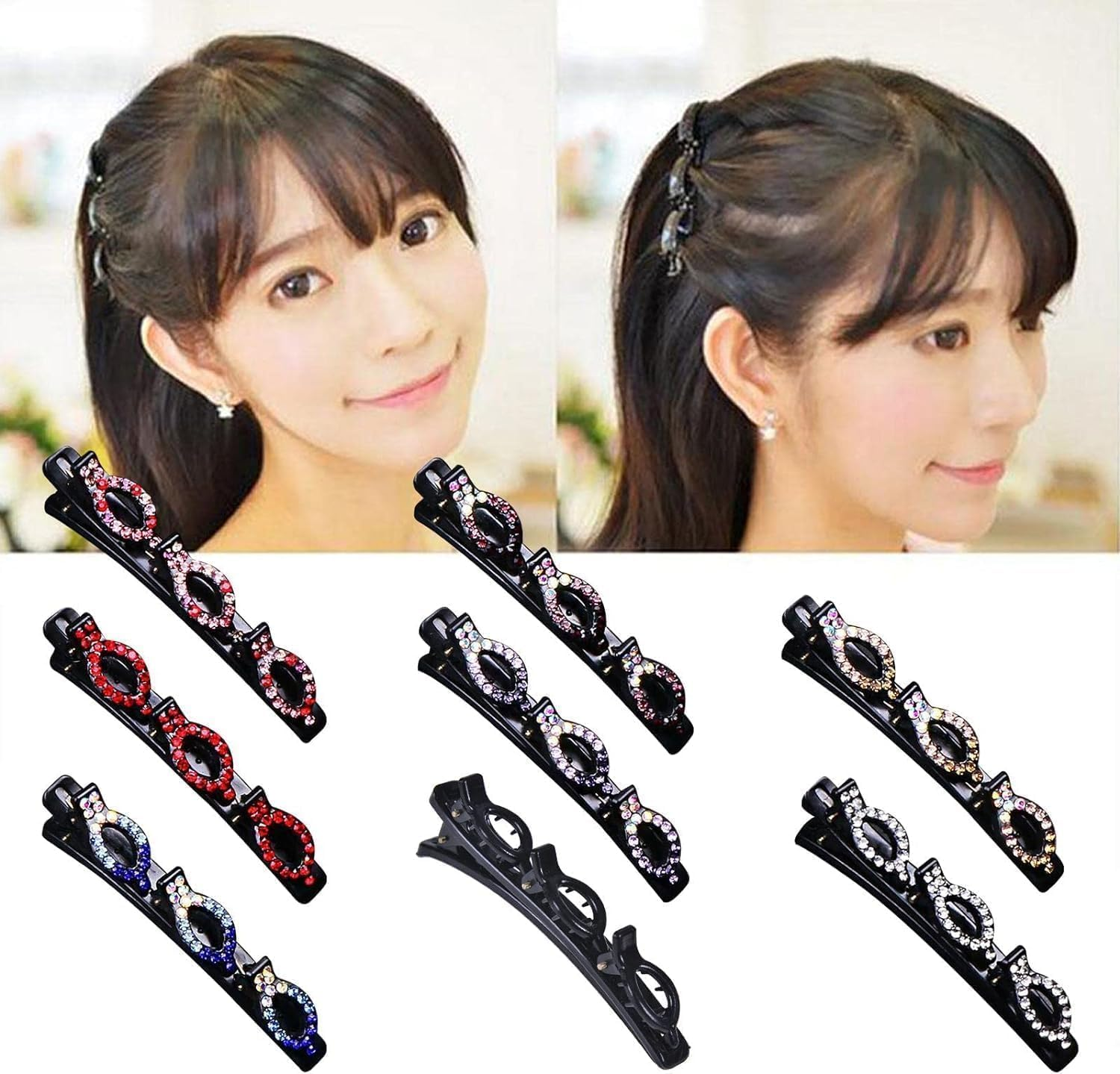 Black Crystal Braided Hair Accessories - Double Bangs Hair Clips, Side Bangs Hair Pins for Women Hair Styling image number 5