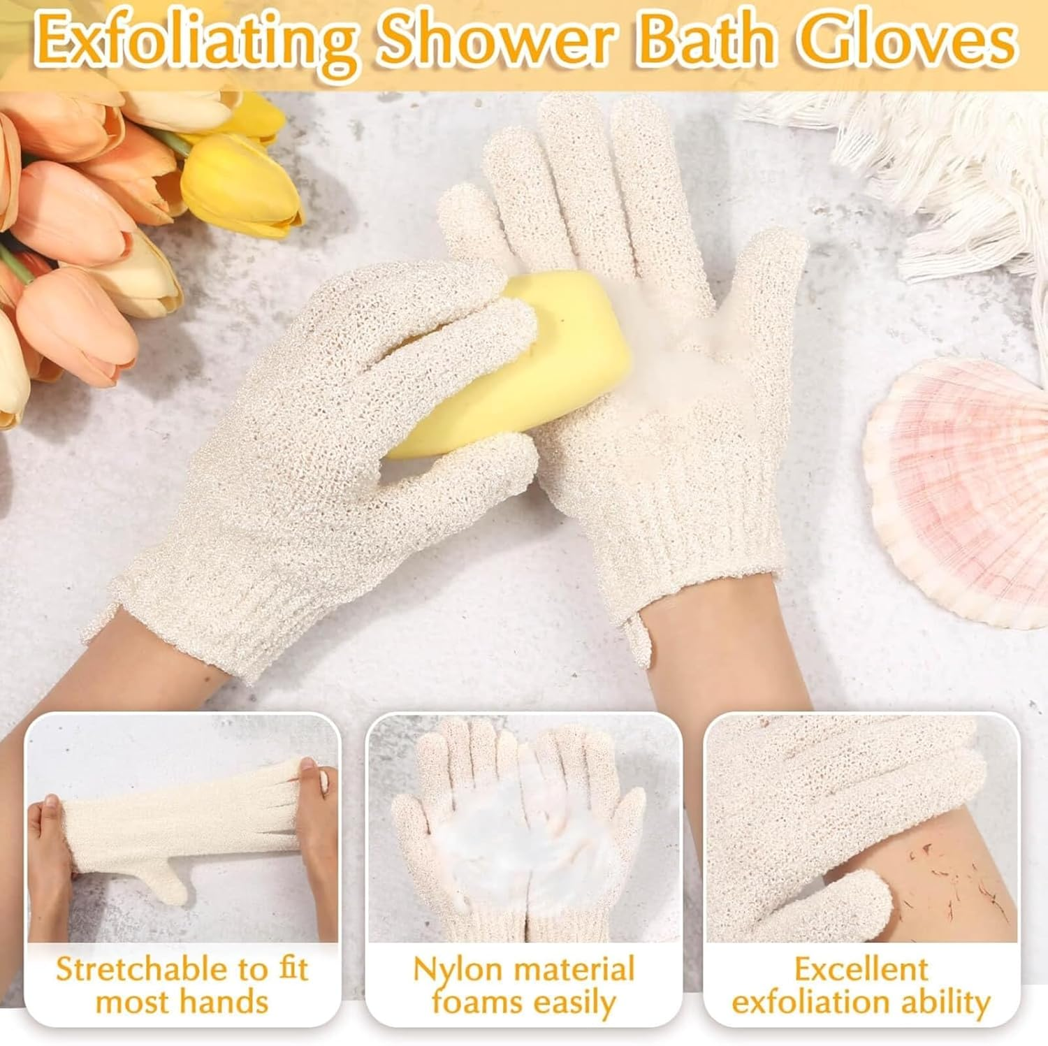 Exfoliating Back Scrubber & Body Wash Gloves Set - African Net Sponge & Korean Exfoliating Mitt for Dead Skin Removal, Reusable Bath Accessories for Men and Women image number 5
