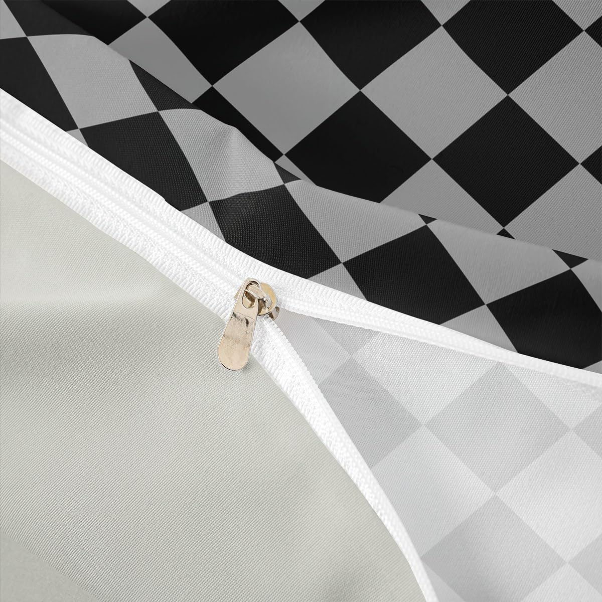 Homemissing Grey and Black Checkered Duvet Cover Set Single Size for Kids Boys Girls Diamond Grid Bedding Set Groovy Geometric Duvet Cover with 1 Pillowcase Neutral Aesthetic Plaid Bedding image number 6